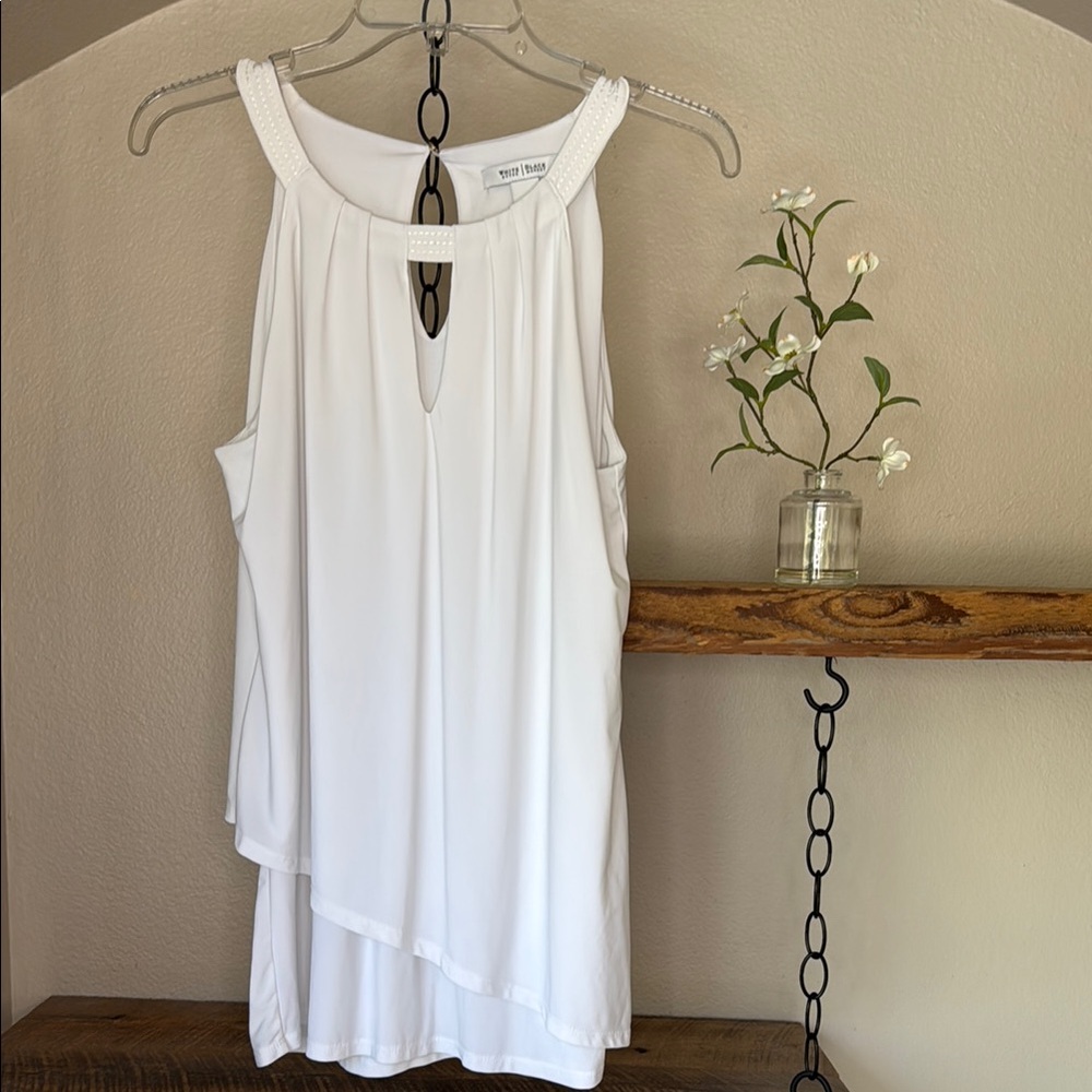 WHBM Asymmetrical Layered Tank Top, M, White